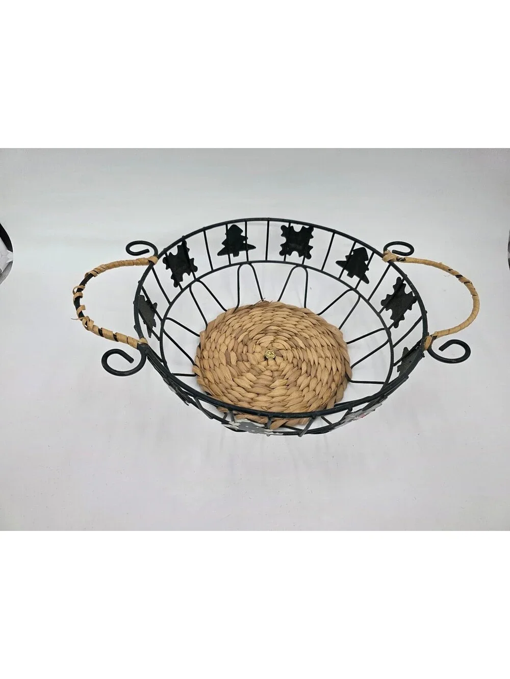 Decorative Woven and Metal Holiday Basket with Handles